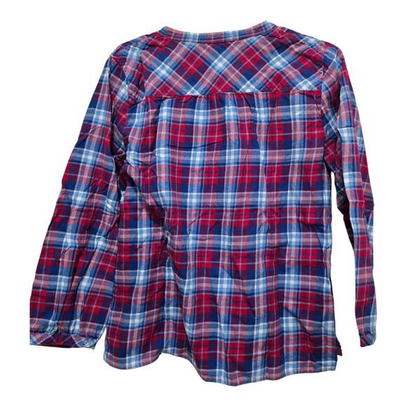 J.Crew Mercantile Plaid Ruffle Blouse Women’s M Red Blue Long Sleeve - Picture 2 of 12